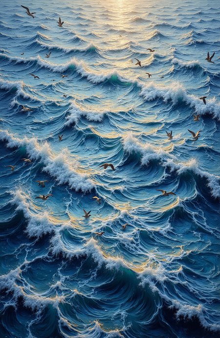impressionism art by Claude Monet and James Jean, A sea of shimmering silver waves slowly rises from the surface, forming intricate patterns and shapes. The water ripples in all directions, creating a mesmerizing spectacle that defies explanation. Seagulls cry out as they fly by, ,  realism with emotional depth, Venetian Renaissance,  Sporty,  Arte Povera,  humorous social commentary,  in a world without hope,  dinosaurs, Scottish colourist, fine polished, romantic, fertile, lush, fantastic aesthetic, <lora:models\Flux\flux-photo_v6:0.3> <lora:models\Flux\aidmaMJ6.1-FLUX-V0.3:0.3> <lora:models\Flux\Carys_-_Synthetic_Person_Flux:0.3> <lora:models\Flux\ukiyo-e_style_hokusai_flux1-dev (1):0.3> <lora:models\Flux\custom\cursed-statues-000008:0.3>,