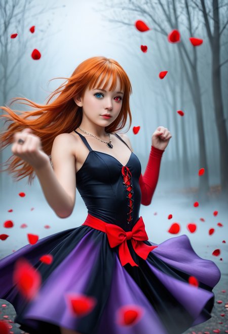 score_9, score_8_up, score_7_up, source_photo, 8k analog photo, (realistic:1.2), best studio quality, masterpiece, super realistic, extreme cinematic,beautiful soft light, aesthetic, hight detailed realistic light and shadows, realistic light aberration, redhead girl, ribbons, necklace, ring on third finger-fist A-P hand, hight quality detailed perfect skin, polychromatic heterochromic red eye contact, alena aenami artstaion wining award art, fog:0.5, sakura petals splash (rose:0.1), petals wind, petals storm, petal rain:0.1, first plan petalpured, motion blur petal  <lora:age_slider_v4:-1>, <lora:sdxl_photorealistic_slider_v1:4>, <lora:Cinematic Hollywood Film:1>