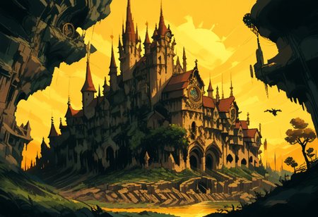score_9, score_8_up, score_7_up, score_6_up, SFW, <lora:d3p1x3lXLP:1> d3p1x3l, PRSNL_3_1, pixel art, scenery, detailed castle, fantasy castle, sunrise, seen through trees,