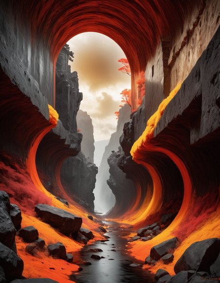 Surrealist art <lora:CivitAI__Style_Fusion_-_FFusionAI_Entry_64DIM:0.8>, CivitAI Fusion Style, Warm Colors, Color splash, Rembrandt van Rijn, Fauvism, Photograph, (Juyongguan Pass:1.1) from inside of a Dominica, it is Ancient, Gamercore, Monochromatic Alabaster filter, Boris Vallejo, Magali Villeneuve . Dreamlike, mysterious, provocative, symbolic, intricate, detailed