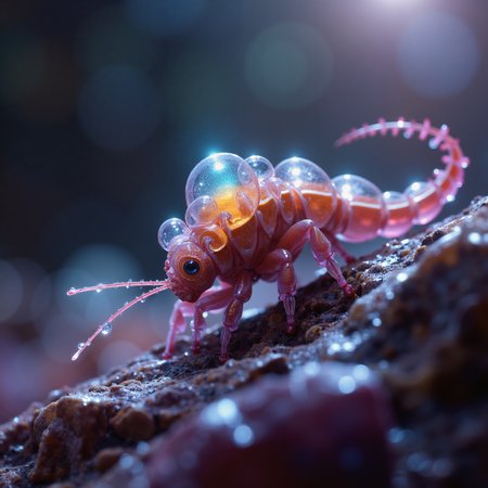 detailed atmospheric dark fantasy classical-style painting, award-winning macro photo, (short depth of field:1.2), fractal art, the (diminutive:1.4) "springy spittlezax" is a (mind-bending:1.2) and (peculiar:1.2) (crystalline species:1.3) roaming the pugmodering crystalline lands of its homeworld "venzenulon vii", its reflective translucent exoskeleton shimmering with iridescent colors in its vorbing lair, (dappled sunlight:1.2)