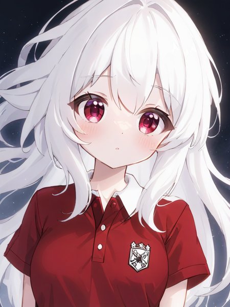 kelala girl,white hair,Red eyes,<lora:xl_kelala girl-000011:0.9>,polo shirt