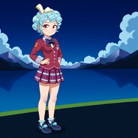 detailed background, outdoors,  <lora:EUF-Dreamer_style:1> euf-dreamer style, Cozy Glow, full body, human, 'no tail', 1girl, solo, female child, Crystal prep skirt uniform,