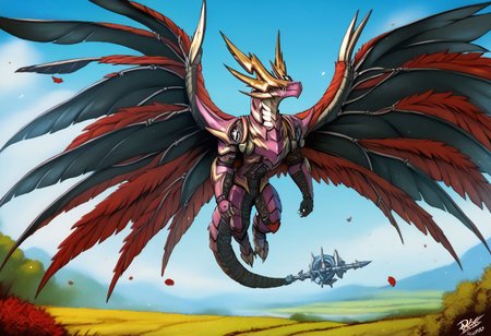 (hi res), ((masterpiece)), ((best quality)), (8k hd, hdr:1.1,score_9, score_8_up, score_7_up, score_6_up, score_5_up, score_4_up, rating_safe,dexdoru dragon,outdoors,wings,horns,multiple wings,outdoors