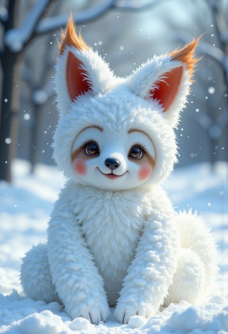 ck-sl0thmas, a cute snowman fox shape, outdoors, in a snowy wonderland, snowy, cute fox, detail snow textures, 16K, beautiful, frozen sunlight day