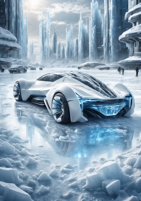 (ultra-high precision detail),8k,<lora:ç§å¹»-éªåé»çº¢sdxl:0.6>,ice,snow,the surface of this distant planet is covered with white ice,for tens of thousands of years as the temperature drops,sports car,huge artificial urban structure stuck in ice,equipment and machinery in the city have long ceased to function,only the ice-locked form stands on the ice sheet,(Masterpiece, high quality, best quality, official art, beauty and aesthetics:1.2),exquisite,metal crystal,photon force field,broken sports cars of the future,planet,