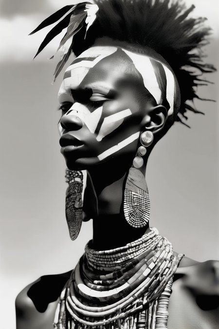 <lora:Zanele Muholi Style:1>Zanele Muholi Style - beautiful collage of hasselblad photography Omo Valley punk Vogue editorial