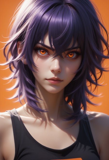 score_9, score_8_up, score_7_up,
1girl, solo, tank top, rating_safe,
 <lora:Dark_Amethyst_Pony_v0.1:0.5> d4rk4m3thyst, orange eyes, purple crossed bangs,
