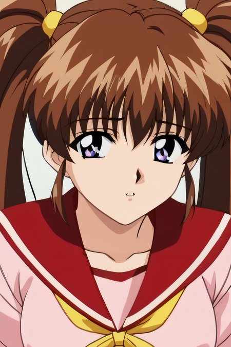 score_9, score_8_up, score_7_up, source_anime, rating_safe, intricate details, anime screencap, official style, 1girl, solo, retro eyes, <lora:Serizawa_Miki:1>, serizawamiki, purple eyes, brown hair, twintails, long hair, pink shirt, medium breasts, school uniform, long sleeves, red sailor collar, yellow ribbon, looking at viewer, upper body, sad expression, parted lips