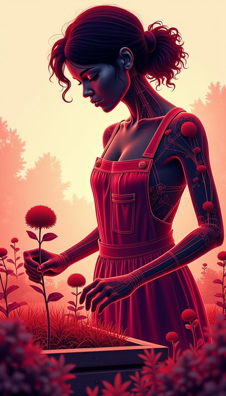(see-through:0.6), XRayStyle, Burgundy a dark-skinned woman tending to her thriving herb garden