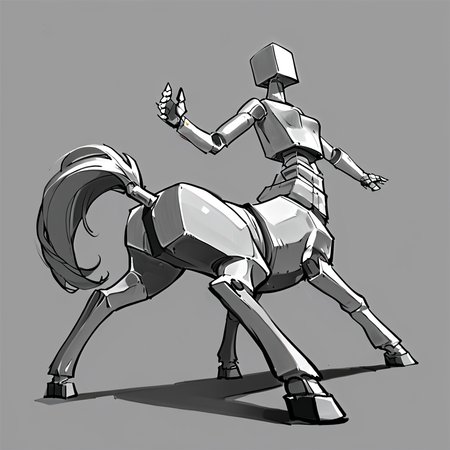Pencil Sketch Drawing, score_9, score_8_up, score_7_up, score_6_up, score_5_up, score_4_up, source_anime, quadruped, a cute centaur girl, monochrome, greyscale, no humans, robot, mecha, ((centaur robot)), dynamic pose, flat color, sketch, black and white drawing, graphite drawing, score_9, score_8_up, score_7_up, score_6_up, score_5_up, score_4_up, source_pony,BoxPerson, monochrome, greyscale, no humans, robot, mecha, centaur robot, dynamic pose, flat color, sketch, cinematic, detailed, sharp detail,  <lora:BoxPerson:0.7>,  (breasts), <lora:Centaur_ponyxl_keyword:0.7>, graceful,  dynamic angle, extreme perspective,  <lora:[GP]Yaya hiyayaka style [Pony XL]:0.5>, Yaya Artstyle,  <lora:Yaya_Artstyle:0.5>, movement,  dynamic angle, foreshortening, dynamic pose, back view,  <lora:DynamicPoseXL_alpha1.0_rank4_noxattn_100steps:2>