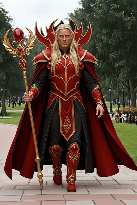 masterpiece, good quality, best quality, very awa, very as2, absurdres, highres 
<lora:kael'thas sunstriderilluLoRA:1>kelta, elf, long hair, blonde hair, blonde eyebrows, green eyes, pointy ears, pauldrons, cape, gems, crown, walking in a park, holding staff, planted staff, 1boy, mature, manly