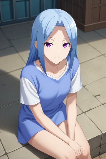 score_9, score_8_up, score_7_up, source_anime, rating_safe, , (photorealistic:0.6), looking at viewer, depth of field, 1girl, solo, <lora:aya_arisugawa_pony:0.92>, aya_arisugawa, blue hair, purple eyes, long hair, bangs, parted bangs, from above, cemetery, indoors, light, knees up, half-closed eyes, smile, , <lora:sdxl_lightning_8step_lora:1>