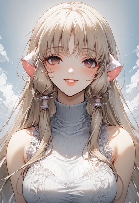 score_9, score_8_up, score_7_up,BREAK, 
smile,1girl,solo,
Chobits,Chii,
 edgSexyAttire, long hair,turtleneck, bare shoulders, sleeveless, lips,wearing edgSexyAttire,clothing cutout,sexy_attire
,Expressiveh,