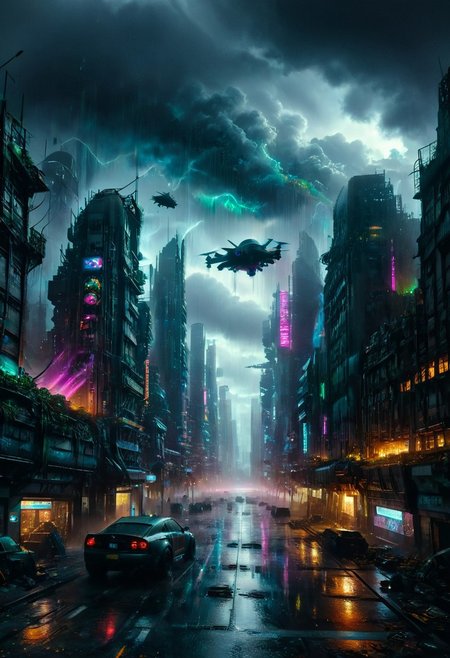 dark, low-key, hvrn, heavy rain,
A detailed dramatic illustration of a rainbow over a cyberpunk futuristic neon city with flying vehicles, with grey color dark magic splash, flying spaceship in the sky, rainbow over a cyberpunk futuristic neon city, heavy rain, dark gothic, 3D Vector Art, scifi art, watercolor effect, bokeh, Adobe Illustrator, hand-drawn, digital art, isometric style, retro aesthetic, focused on the character, 4K resolution, photorealistic rendering, using cinema 4D, view from above, 
Wide range of colors., Dramatic,Dynamic,Cinematic,Sharp details
Insane quality. Insane resolution. Insane details. Masterpiece. 32k resolution.
dvr-lnds-sdxl, ral-apoctvisn, zavy-rmlght,