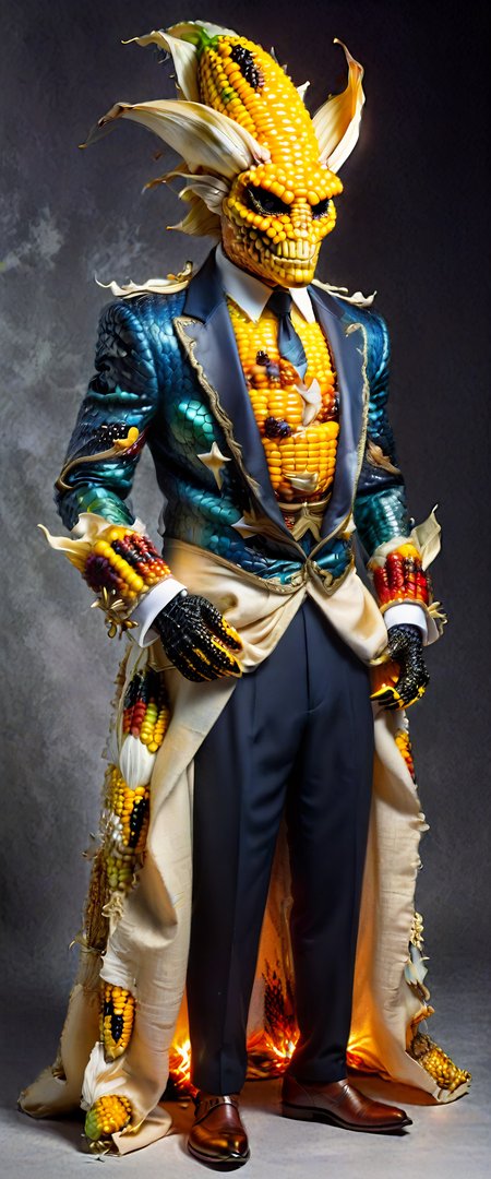 adjusting grilled corn, macro detailing, elegant coverup, symbolism of change, sartorial detail, daybreak illumination, symbolic, infused with sheridans style, covers draped elegantly, sheridans artistry infuses, male tailored atire, 8 feet distance framing, nobly designed male anthropomorphic cloyster, personal connection with art, an anthropomorphic marine male creature emerges in pristine visual presentation the contour lines convey aquatic nobility the visual isolation allows the figure to stand out, pervasive texture play with varied fabric weaves and distinct threads, masculinized apparel adjustments with symbols akin to grilled corn morphing to malecentric representation, highlighted by distinctive design features and refined details