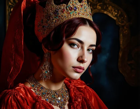  <lora:Staggering:0.85> staggering, A riot of colors in oil, baroque opulence, gilded textures, overflowing jeweled garments, dramatic chiaroscuro lighting, heavy velvet drapes, a figure adorned in a ruby-encrusted crown and sapphire silk robes, photorealistic rendering. . 35mm photograph, film, bokeh, professional, 4k, highly detailed