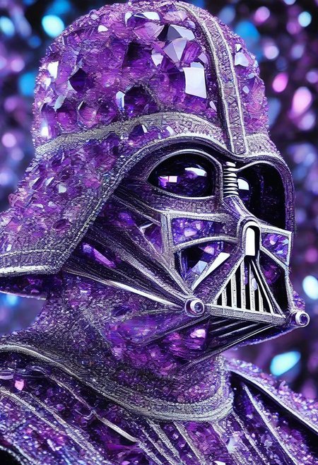 absurd resolution, best quality, ultra-detailed, perfect anatomy, perfect eyes, 
made of sparkling amethyst crystals, 
Darth Vader,