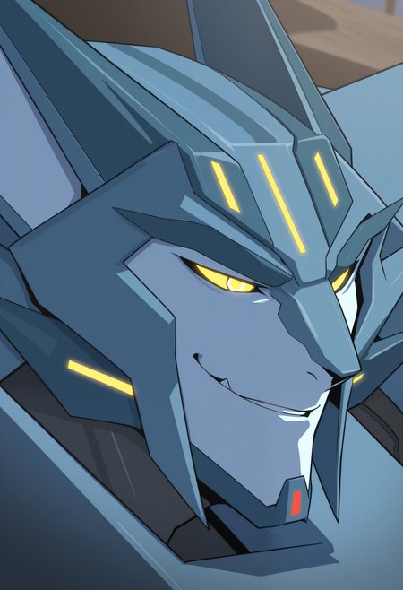 masterpiece,best quality,amazing quality, 1boy, solo, st33lj4w, mecha, close up, side angle, smirk,