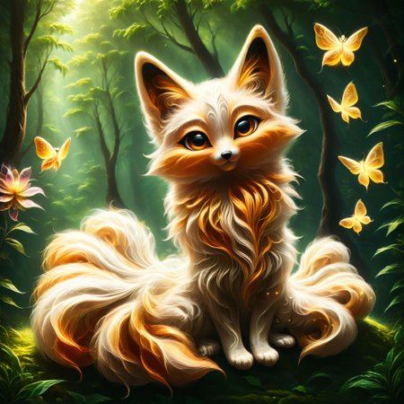 (zPDXL:1.3) BREAK kitsune made of mad-wsps, (nine massive tails:1.2), white fox, furry, lush fur,  beautiful crystal clear eyes, (cute:1.2),  full body,(from side, head tilt:1.4),zhibi, sitting ,transparent glowing butterflies made of mad-wsps, chibi, looking at viewer, (in magical forest:1.2), aethereal, mysterious,
BREAK  high contrast, best quality,  highres, extremely detailed ,8k, sharp, crisp, trending on artstation, (aesthetic,intricate details, Rutkowski inspired intricacies:1.4), dramatic lighting, (cinematic:1.2), octane render, vivid colors,
<lora:add-detail-xl:2.0> , <lora:quality1:0.8>, <lora:zhibi:1.2> , <lora:Wisps_of_Light_Pony:0.75>, <lora:SDXLFaeTastic2400:1.3>