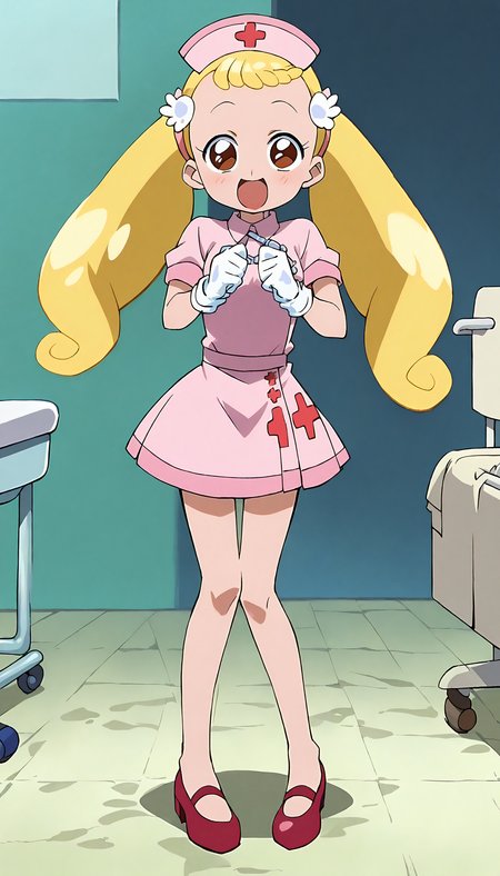 anime artwork of score 9,score_8_up,score_7_up,source_anime,masterpiece,best quality,(parody:1),(anime screencap:1.2),
BREAK
(makihatayama hana:1),1girl,twintails,blonde hair,brown eyes,ornament,hairband,solo,
BREAK
(nurse:1.5),
BREAK
smile,cute pose,full body,hospital,looking at viewer,
<lora:hana_makihatayama_xl_for_pony_xl_v01>,