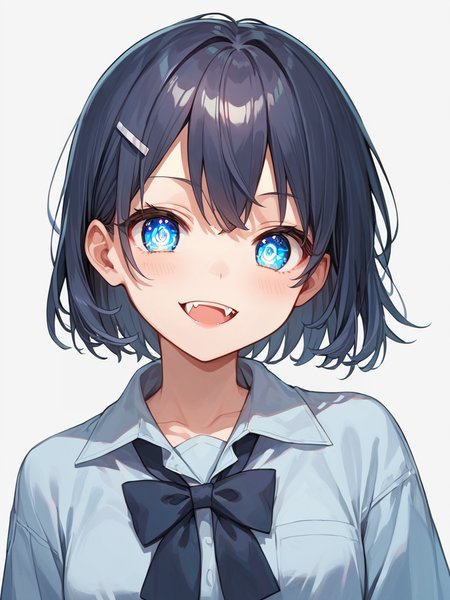 score_9, score_8_up, score_7_up,source_anime, high res image,masterpiece,best quality,cute face,clear skin,shiny hair,ultra detailed eyes, simple background, <lora:yaeba_pony_V1.0:1> fang, yaeba, tooth