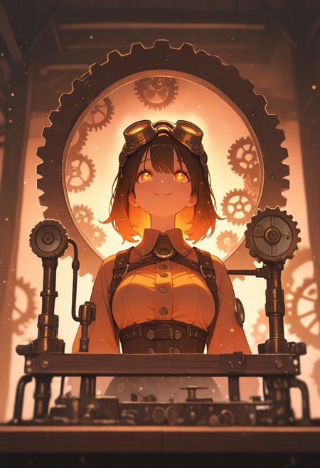 masterpiece, best quality, good quality, very awa, newest, highres, absurdres,
1girl, steampunk, inventor, goggles, leather corset, brass buttons, gears, cogs, soft lighting, warm colors, light particles, curious expression, looking up, smiling, eyes sparkling, workshop background BREAK workshop background, wooden workbench, tools, gears, cogs, steam engine, soft focus, warm colors, light particles, shallow depth of field, intimate atmosphere, cozy setting, photorealistic, masterpiece, best quality, absurdres
 Flatline, Flat vector illustrations 
<lora:NOOB_vp1_detailer_by_volnovik_v1:0.3> <lora:ponyv6_noobE11_2_adamW-000017:0.3> <lora:XXX667:0.7> <lora:checkpoint-e18_s306:2>,