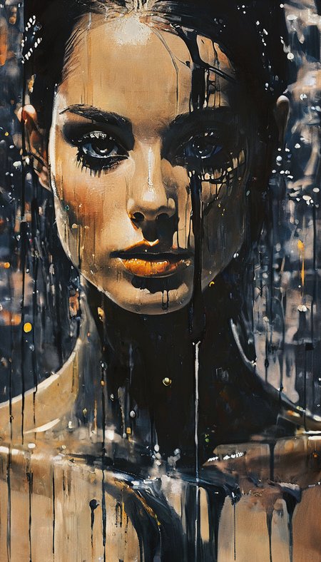(close-up front view:1.8), dark gold theme, psychedelic, dark noir style, <lora:AshleyWoodArtAILccp:1> AshleyWoodArtAI <lora:greg_rutkowski_xl_v1:1> Greg Rutkowski, (((detailed portraite of a beautiful female face))), long black hair, symmetry eyes and iris, in liquid gold liquid dress, huge liquid black oil splash and droplets, colorful, luminism, bioluminescence, studio lighting, hyper detailed, (masterpiece, best quality:1.4), ray tracing reflection, sharp focus, shallow depth of field detailed background, (ultra realistic:1.2), 16k resolution.