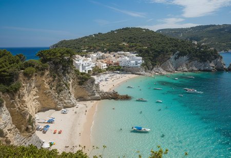picturesque Mediterranean island, turquoise waters (cyan:1.10) lapping gently shore, quaint fisherman village nestled at the cliff, white houses with white roofs dotting the hillside, swaying palm treeslining the beach, steep rocky cliffs (limestone formations:1.12) rising dramatically in background, a tranquil atmosphere of sun-kissed serenity, crystal clear waters:1.13, (sandy beach:1.09), (colorful boats:1.11), 
photo, photography, Fujifilm XT-4 Viltrox, very intricate, very detailed, realistic. sharp, bright, colorful, film grain, high contrast (masterpiece:1.17), (high image quality:1.08), (RAW:0.69),(high resolution photograph:1.28),high definition,  <lora:sdxl\pony-realism-22-nsfw-photo.safetensors:0.85:0.18>  p10,s8