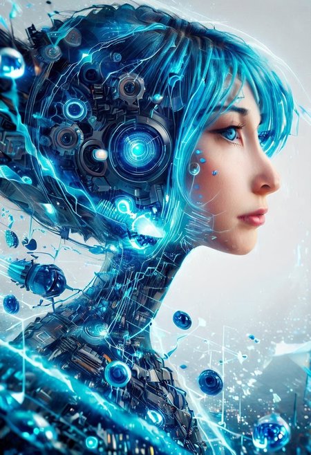 safe_pos, double exposure of Hatsune Miku with long blue hair floating twintails singing merging with a printed circuit board, <lora:DoubleExposure:1>, head, person, 
(masterpiece, best quality, ultra_detailed, highres, absurdres:1.2), 
realistic, photo, circuitry, circuits, chip, processor, motherboard, electronics, side view,  
1girl, solo, (Hatsune_Miku, long_hair, aqua_hair, twintails:2), aqua_eyes, small_breasts, bare_shoulders, necktie, detached_sleeves, sleeveless_shirt, pleated_skirt, black_skirt, aqua_necktie, grey_shirt, black_thighhighs, black_sleeves, arm_tattoo,
<lora:loraeyesxl:0.4>