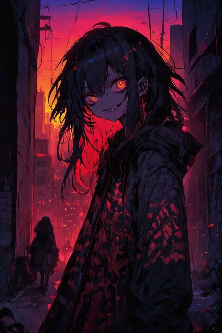score_9_up, score_8_up, score_7_up, MADStyle, colorful,ADDBASE
 city, natural lighting, sunset,  
cute girl,
 <lora:Mad_Style:1>  <lora:f3nn3rXLP:1> f3nn3r, colourful, pink, blue, black, red, trippy