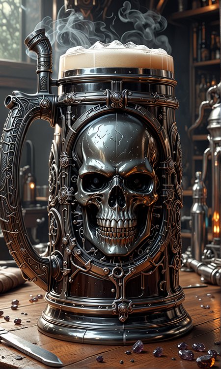 giger themed beer tankard, metal, epic, made of Smoky Quartz, detailed, 8k, professional ominous concept art, by artgerm and greg rutkowski, an intricate, elegant, highly detailed digital painting, concept art, smooth, sharp focus, illustration, in the style of simon stalenhag, wayne barlowe, and igor kieryluk