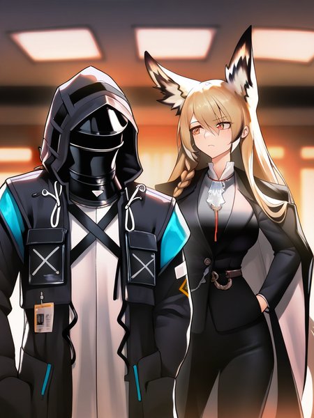 masterpiece, best quality, very aesthetic, highres, absurdres,(miurahha, bacius, ririko \(fhnngririko\):0.4), <lora:vulpisfoglia:1>, 2peopleï¼vulpisfoglia (arknights),doctor_(arknights)