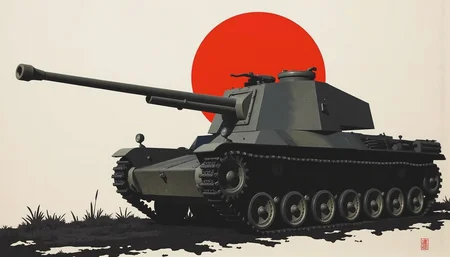 illustration of tank,,  <lora:type3:0.8>type3,
Abstract painting, black, red and white, prints by Sachiyoe, Asahi,
