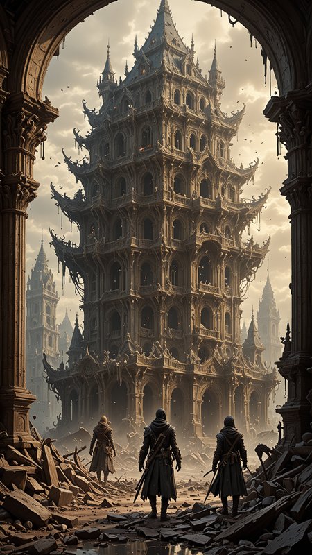 By Eugene Galien-Laloue and Takeshi Obata, polarized,An ancient Building, filled with forbidden knowledge, where scholars and sorcerers search for lost spells among the dusty tomes. Ghostly guardians patrol the aisles, ready to protect the secrets within. world in the style of the decaying empire of Würstreich, dark magic and grotesque creatures abound, inspired by Sean Aaberg's punk aesthetic, dark fantasy world combines grim landscapes with vibrant, colorful art, heroes skirmish monstrous foes in a setting where rebellion, decay, and mysticism intertwine, crafting a unique, immersive vibe, hyper detailed, professional poster art, bold lines, award winning, trending on ArtStation , (intricate details, masterpiece, best quality:1.4), looking at viewer, dynamic pose, in the style of nicola samori, (Use Dream Diffusion Secret Prompt), UHD <lora:Liquid_Fluid_Metal_XL_-_By_DICE:0.7>