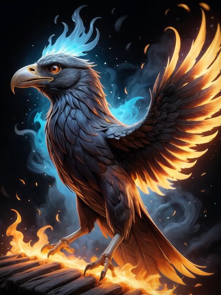 Skeletal fire infused raven flies through the night sky, behind it scatter trypophobic feathers, druidic style magic