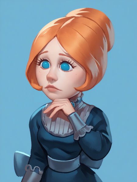 score_9, score_8_up, score_7_up, score_6_up, score_5_up,    <lora:JessicaCXLP:1> jessicac, 1girl, solo, orange hair, blue eyes,, dress, portrait, white background,