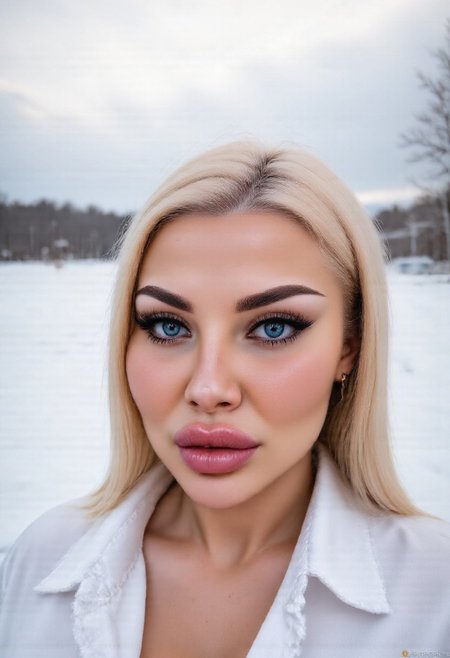 cinematic upper body photo, Dramatic Shadow with a Bold Look, Mysterious Oriental Beauty, FE 85mm f/1.4 GM, ISO 100, excellent dynamic range, beautiful woman, daylight, snow, white winter background, snowing sky, makeup, natural youthful glow. White modern clothes, straight white hair cascading down her shoulders, Her eyes are almond-shaped and striking blue ,accentuated by thick ,eyeliner. Her eyebrows are well-groomed,framing her eyes. arctic circle snow drift, snowing, snowflakes, cold, chill bumps, approaching perfection, dynamic, highly detailed, smooth, sharp focus, intricate details, shallow depth of field, vignette, high budget, bokeh, cinemascope, moody, epic, gorgeous, film grain, grainy,(skin texture:1.4) 
adorned with cascading vines and blooming flowers,.,<lora:Esc_Makeup:0.4>, Extreme emphasize on photorealistic, realistic detail, realistic reflection detail and realistic background detail.