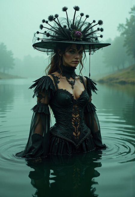 iphone photo A photo of an eccentric Aztec queen with waist submerged in water , In a magical lake, black haute couture, black lace veil, symmetry, France, foggy summer night, pastel green and pink colors
(photorealistic:1.25), UHD, (shot on a Sony A7III:1.25), optimal photography, . large depth of field, deep depth of field, highly detailed