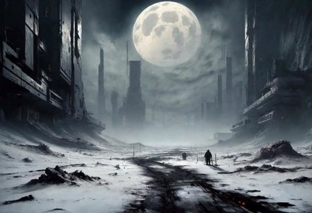 EdobHorrorLandscape,
A landscape of a deserted moon base,
hopeless, nightmare,
fog,
winter,
crimes, muders, gangs,