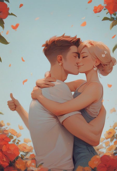 score_9, score_8_up, score_7_up, 1girl, earrings, 1boy, hug, love, warmth, flower, 8K, single thumbs up   <lora:single thumbs up:0.7>