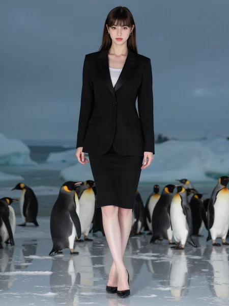 There are wonderful studio lights and various reflections,
18yo beautiful cute girl with blushing and female orgasm.skin naturally showing the texture of blood vessels and detailed pale skin,
--,
<lora:Nakajo_Ayami_f1:1>,she is Nakajo Ayami,
(Classic_black_blazer:1.4),(Pencil_skirt:1.3),(Pointed-toe_pumps:1.2), in the south pole,there are many penguins around, #åæ
