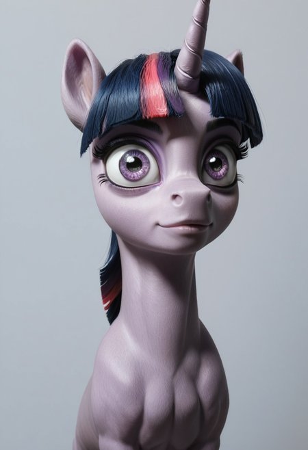 score_9, score_8_up, score_7_up, score_6_up, score_5_up, score_4_up, Realistic, solo, slender, slim, twilight sparkle, no humans, horn, unicorn, horse, pony, female, mare, unicorn, calm, unkempt mane, rear view, looking back, looking over shoulder, smirk, (fur:0.9), big eyes, realistic, photo, detailed, beautiful, small eyes, realistic eyes, c1op1c1an, face focus, eyes popping out