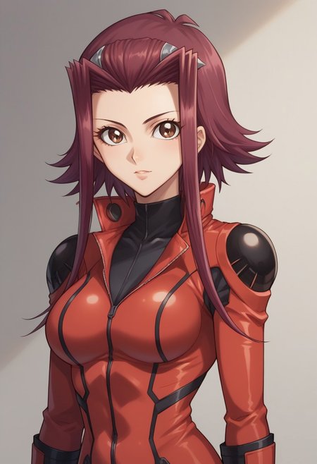 score_9, score_8_up, score_7_up, source_anime, highly detailed, 
akiza, 1girl, solo, bodysuit, brown eyes, red hair, red bodysuit,
upper body, biker clothes, bikesuit, standing, looking at viewer, medium breasts, short hair with long locks,
indoor