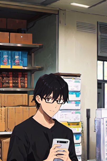 solo, 1boy, solo_focus, AkabaneP, black hair, brown eyes, glasses