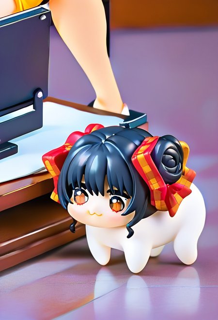 ASCII 
1girl, <lora:pony_xl_narusawa:0.8> narusawa,score_9,score_8_up,score_7_up,source_anime,black hair, white body, doro, creature, :3, chibi, four legs, solid circle eyes, no pupils, smile, in the desk
a broken computer