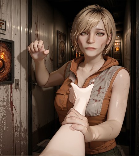 masterpiece, absurdres,amazing quality, best quality, detailed background, 8k,
<lora:add-detail-xl:0.5>3d,realistic, 
<lora:Cheek_Grabbing_Material:0.9>Cheek_Grabbing_Material, 
breasts,1girl,looking at viewer,Grabbing arm,
punching,caught mid-punch,
silent hill 3, official style, 
horror_encounter, heathermason,
BREAK
<lora:Heather_Mason_Silent_Hill_3_V3_Illustrious:0.7>
20YO, milf,
