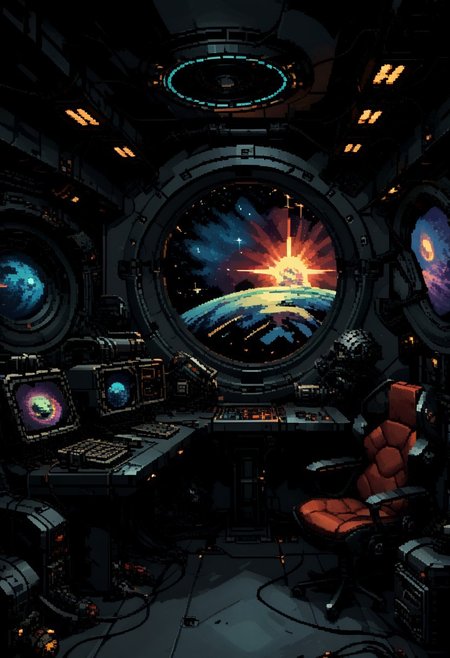 score_9, score_8_up, score_7_up, yamer_pixel_fusion, pixel art, space ship, interior, retro futuristic, atompunk, hyper-detailed, scifi, lofi, d3p1x3l, pixel art