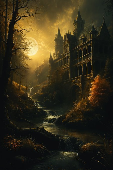 gothic style (masterpiece, best quality, hyper detailed, ultra realistic, 32k, RAW photo) rustic pond, rolling hills scattered with trees, autumn, sunset, sharp focus, intricate, detailed illustration, beautiful color palette, incredible details, high contrast, high dynamic light, perfect composition and chiaroscuro by Rembrandt, concept art, by Jarek Kubicki, by Raphael Lacoste, John Pitre, Karine Eibatova, by Ralph Blakelock, by Julie Bell, by Jim Warren, by Aleksey Savrasov . dark, mysterious, haunting, dramatic, ornate, detailed,
<lora:The_Dark_Side_Of_The_Future:0.8>,