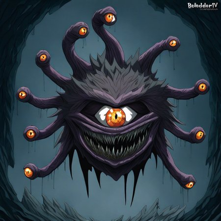 masterpiece, best quality, newest, absurdres, highres, anime, anime style, no humans, Beholdertentacles-ILV1.0, fullbeholder, beholder, eyed Tentacles, tentacles with eyes, extra eyes, monster